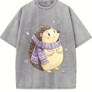 Short-sleeve with Scarf & Hedgehog Vintage Washed T-Shirt in Gray