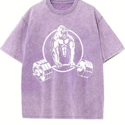 Bodybuilder Barbell Vintage Washed T-Shirt in Purple