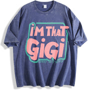 GIGI Text Spring/ vintage washed oversized T-shirt in Blue