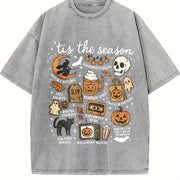 Spooky Season Halloween Vintage Washed T-Shirt in Gray