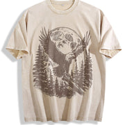 Retro 90s Eagle Moon Vintage Washed T-Shirt in Beige