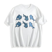 Whale Shark Embroidered Cotton T-Shirt in White