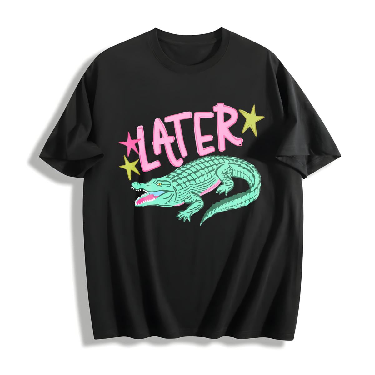 Later Gator After a While Crocodile Cotton T-Shirt in Black