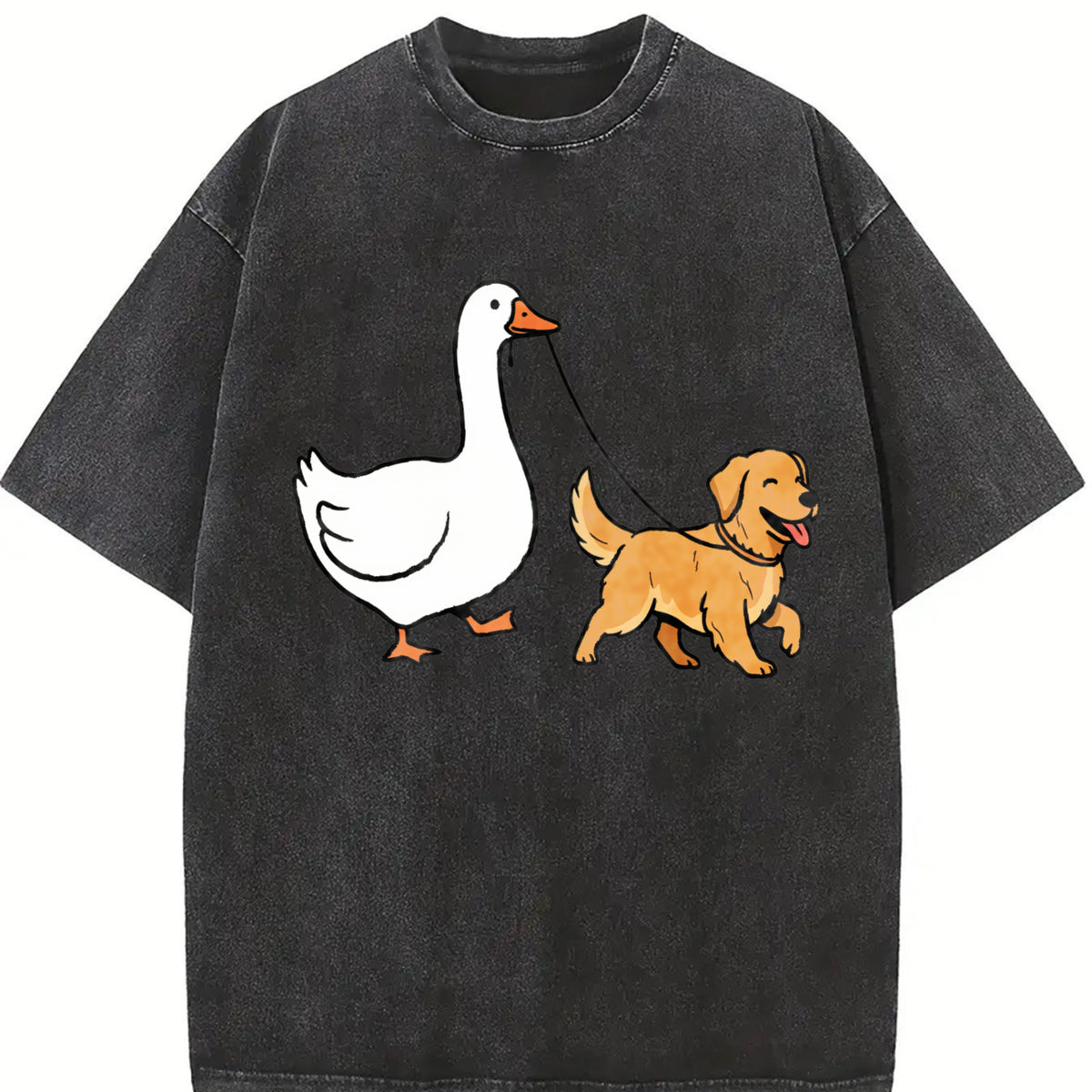 Golden Retriever Goose and Dogs Golden Mom Silly Goose Vintage Washed T-Shirt in Black