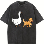Golden Retriever Goose and Dogs Golden Mom Silly Goose Vintage Washed T-Shirt in Black
