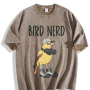 Bird Nerd vintage washed oversized T-shirt in Brown