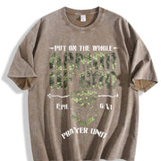 Camo Armor Of God Christians Religious Camouflage Christ vintage washed oversized T-shirt in Brown