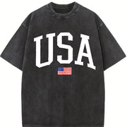 USA Flag America Patriotic vintage washed oversized T-shirt in Black