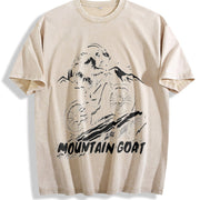 Mountain Goat Retro 90s Vintage Washed T-Shirt in Beige