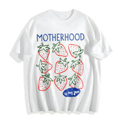 Motherhood Is My Jam Strawberry Pun Mom Life Cotton T-Shirt in White