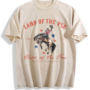 4th of July USA Fourth of July Yee Haw Cowboy Western 4th Vintage Washed T-Shirt in Beige