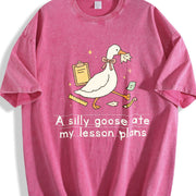 Silly Goose Ate My Lesson Plans Teacher Goose Teacher Back Vintage Washed T-Shirt in Red