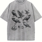 Raven 90s Tattoo Retro ® Y2k Crow Gothic Vintage Washed T-Shirt in Gray