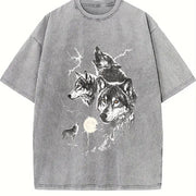 Wolf Lightning Classic 90s Vintage Washed T-Shirt in Gray