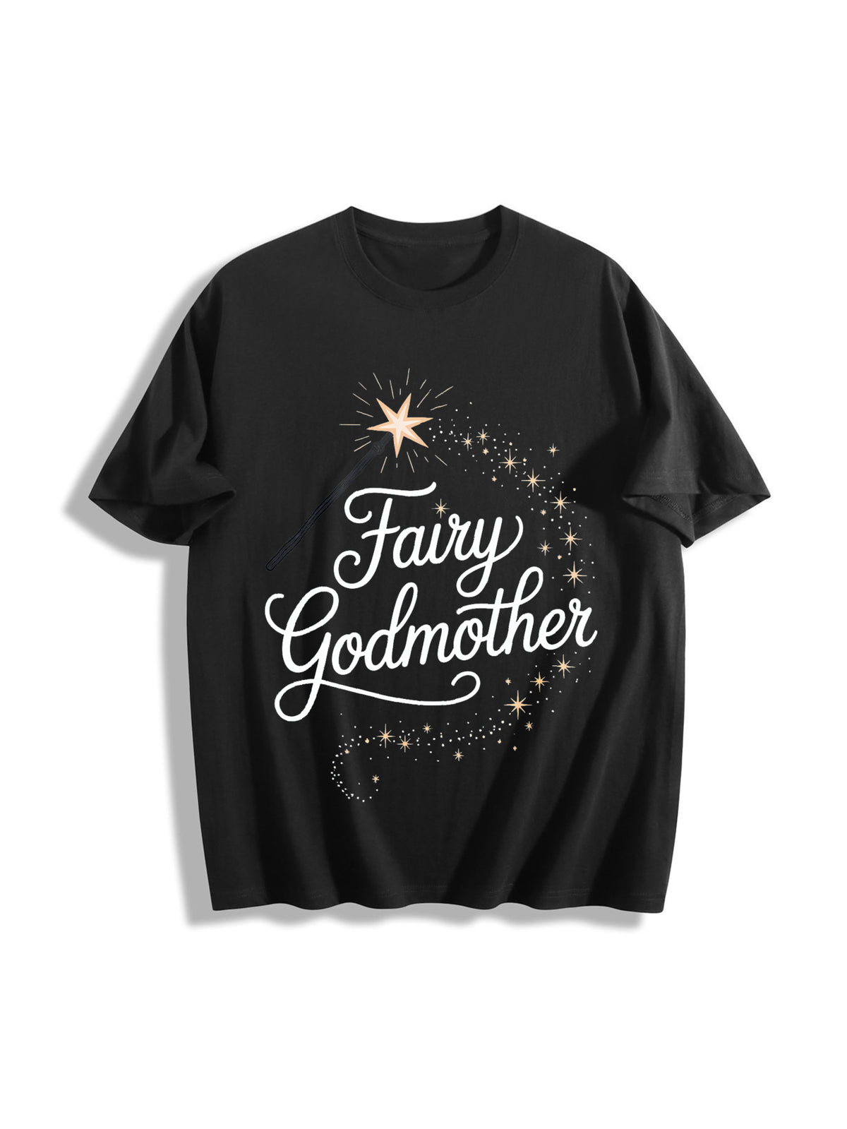Fairy Godmother Baptism Proposal Cotton T-Shirt in Black