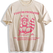 Retro I Got 99 Problems Raccoon 90's Vintage Washed T-Shirt in Beige