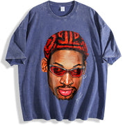 Dennis Zig Zag Red Hair Hollywood 90's Basketball vintage washed oversized T-shirt in Blue