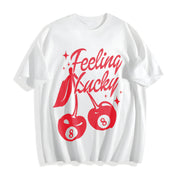 Feeling Lucky You Cherry 8 Ball Cotton T-Shirt in White