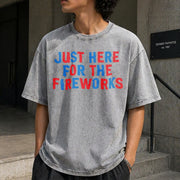 Just Here for the Fireworks Vintage Washed T-Shirt in Gray
