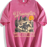 Retro Wranglin' Feral Children Raccoon 90s Western Vintage Washed T-Shirt in Red