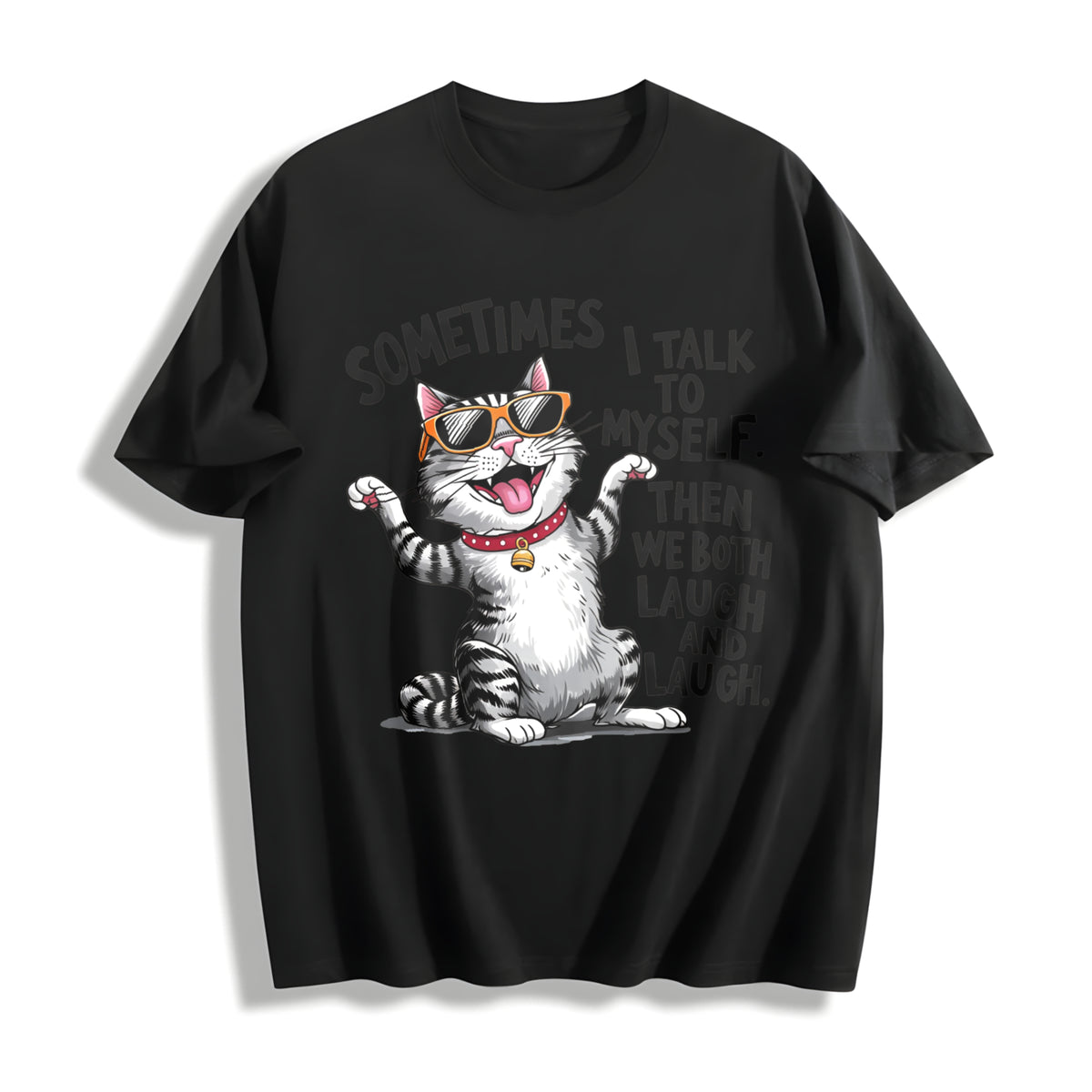 Cat Fashionable Elegant Cotton T-Shirt in Black