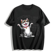 Cat Fashionable Elegant Cotton T-Shirt in Black