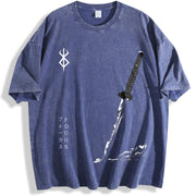 Berserk – Guts Anime Cozy Fit for Any Season vintage washed oversized T-shirt in Blue