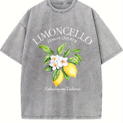 Letter Fruit Limoncello Lemon Commute Versatile Retro Vintage Washed T-Shirt in Gray