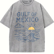 Gulf of Mexico Sunset Waves Vintage Washed T-Shirt in Gray