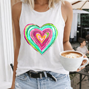Colorful Heart Layered Crew-neck Sleeveless Vest Outdoor Women's Color Cotton Tank Top in White