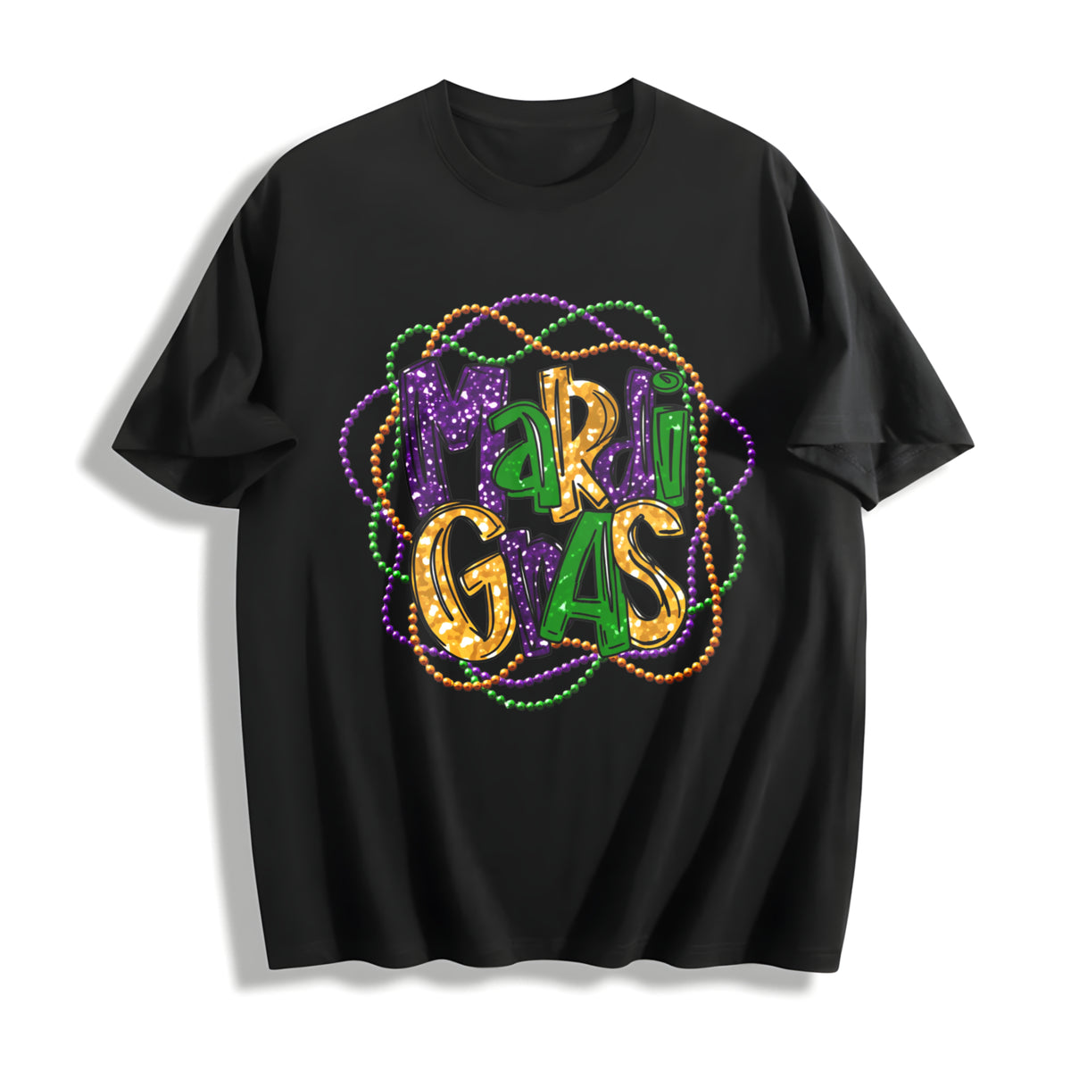 Mardi Gras Sporty Luokeren Approved Cotton T-Shirt in Black