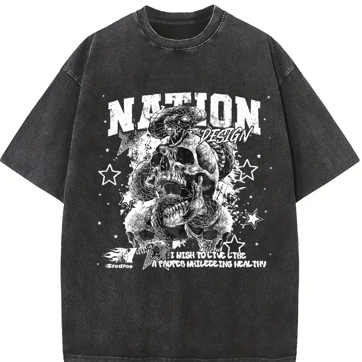 Nation Snake Skull Vintage Washed T-Shirt in Black