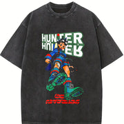 Gon HXH Wild Hunter Boy – with Green Aura Fighter vintage washed oversized T-shirt in Black