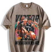 Victor Wemby 90's Style Retro Custom vintage washed oversized T-shirt in Brown