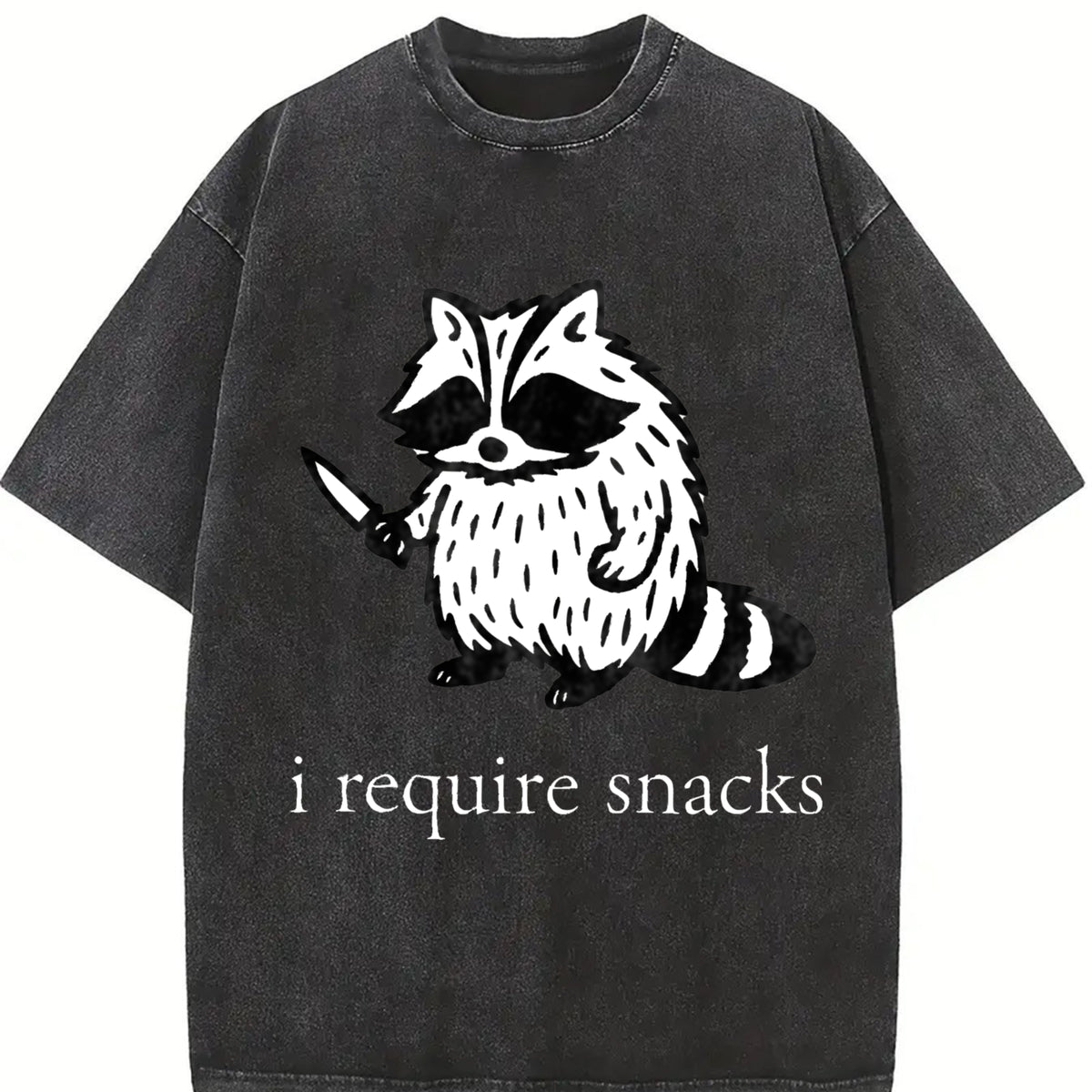 I Require Snacks Raccoon vintage washed oversized T-shirt in Black