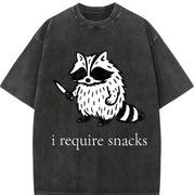 I Require Snacks Raccoon vintage washed oversized T-shirt in Black