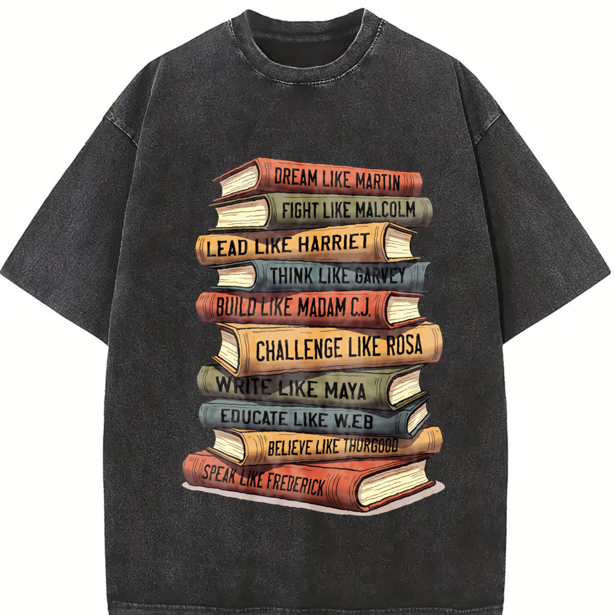 Black History Month Black Leaders African American vintage washed oversized T-shirt in Black