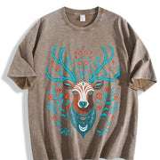 Animal with Faux Embroidered Deer Head Vintage Washed T-Shirt in Brown