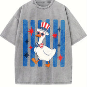 Patriotic Goose 4th of July Goose Vintage Washed T-Shirt in Gray