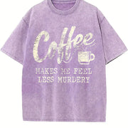 Coffee Makes Me Less Murdery Vintage Washed T-Shirt in Purple
