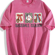 Preppy Baseball Coquette Brushstroke Game Day Baseball Vintage Washed T-Shirt in Red