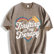 Thrifting Is My Therapy Vintage Washed T-Shirt in Brown