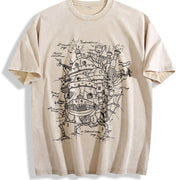 Howl’s Moving Castle Studio Ghibli Anime vintage washed oversized T-shirt in Beige