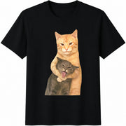 Hugging Cats Chaotic Cat Meme Cotton T-Shirt in Black