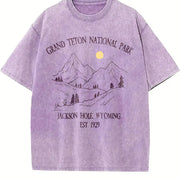 Grand Tetons National Park Vintage Washed T-Shirt in Purple