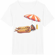 Dachshund Hotdog Wiener Dog Cute Beach Wienerdog Mustard Cotton T-Shirt in White