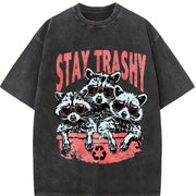 Stay Trashy Retro Vintage Washed T-Shirt in Black