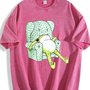 1pc Frog Sitting Sofa Vintage Washed T-Shirt in Red