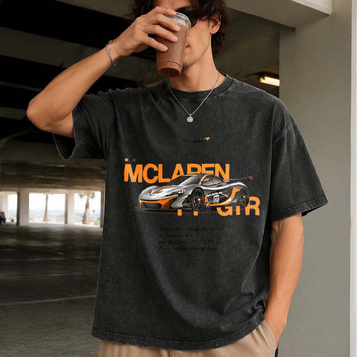 McLaren P1 GTR Vintage Washed T-Shirt in Black