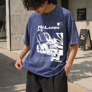 P1 Supercar 90s Vintage Washed T-Shirt in Blue